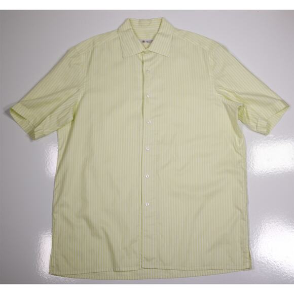 Domenico Vacca Lime Green White Short Sleeve Button Up Shirt (44) 17.5- - Picture 1 of 5